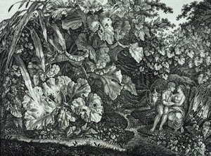 石窟中的恋人，植物和草本植物包围 作者 卡尔·威廉·科尔贝